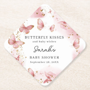 Personalisierter Rosa-Schmetterling-Baby-Shower-Un Untersetzer
