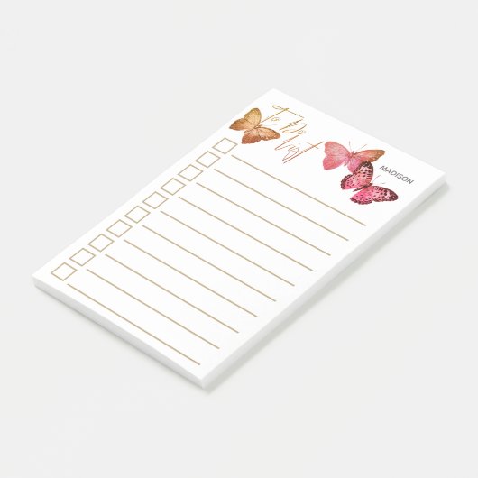 Personalisierter rosa Schmetterling im Herbst Post-it Klebezettel (angewinkelt)