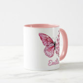 Personalisierter Rosa Schmetterling & Kirschblüte  Tasse (VorderseiteRechts)