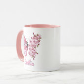 Personalisierter Rosa Schmetterling & Kirschblüte  Tasse (Vorderseite Links)