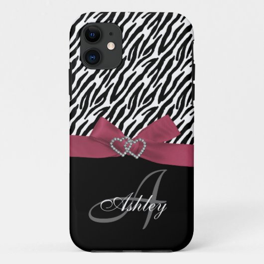 Personalisierter rosa, schwarzer Zebra Stripes Case-Mate iPhone Hülle (Rückseite)