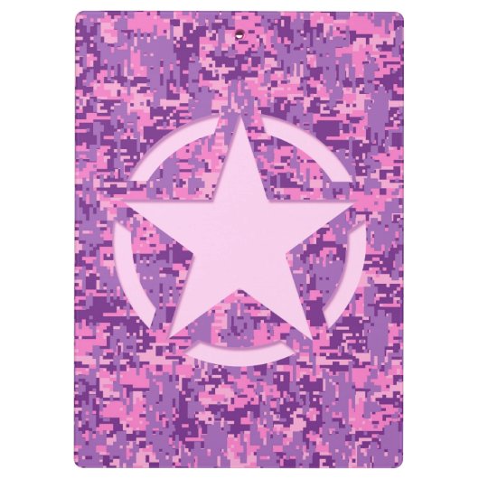 Personalisierter rosa Stern auf dem Muster der dig Klemmbrett (Rückseite)