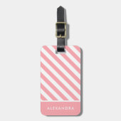 Personalisierter, rosa Streifen, weißer Beutel Gepäckanhänger (Vorderseite vertikal)