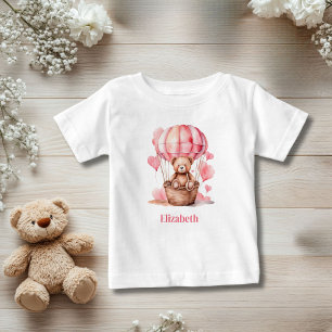 Personalisierter rosa Teddybär-Heißluftballon für  Baby T-shirt