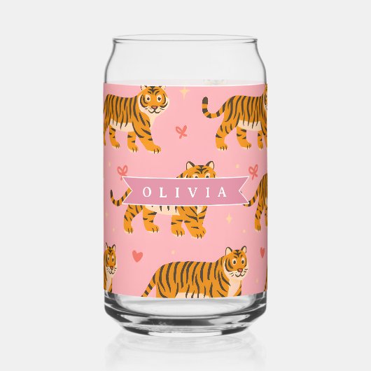 Personalisierter Rosa Tiger Chic Edgy Lustiger Sti Dosenglas (Vorderseite)