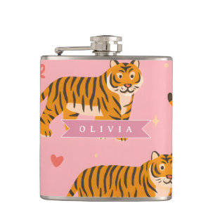 Personalisierter Rosa Tiger Chic Edgy Lustiger Sti Flachmann