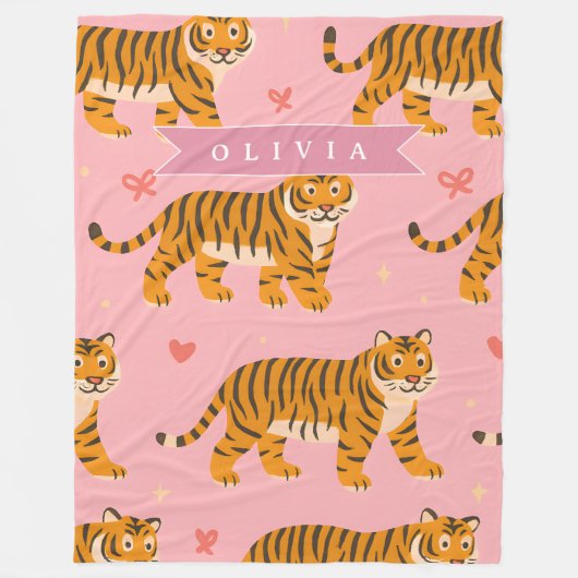 Personalisierter Rosa Tiger Chic Edgy Lustiger Sti Fleecedecke (Vorderseite)