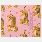 Personalisierter Rosa Tiger Chic Edgy Lustiger Sti Fleecedecke (Vorderseite (Horizontal))