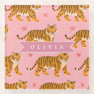 Personalisierter Rosa Tiger Chic Edgy Lustiger Sti Glasuntersetzer