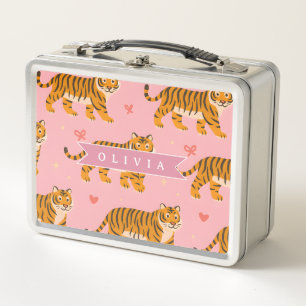 Personalisierter Rosa Tiger Chic Edgy Lustiger Sti Metall Brotdose