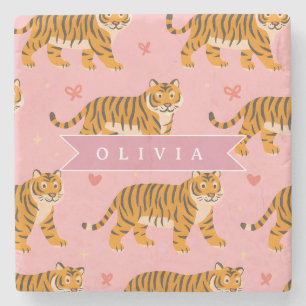 Personalisierter Rosa Tiger Chic Edgy Lustiger Sti Steinuntersetzer
