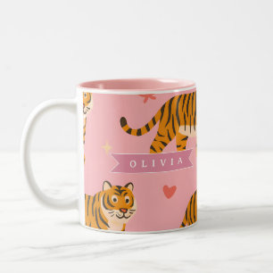 Personalisierter Rosa Tiger Chic Edgy Lustiger Sti Zweifarbige Tasse