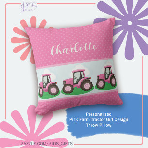 Personalisierter rosa Traktor Mädchen Design Kissen