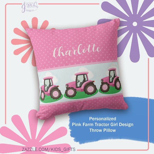 Personalisierter rosa Traktor Mädchen Design Kissen