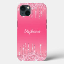 Personalisierter rosa tropfender Glitter-Trend-Gla