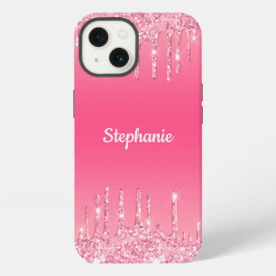 Personalisierter rosa tropfender Glitter-Trend-Gla iPhone 13 Hülle