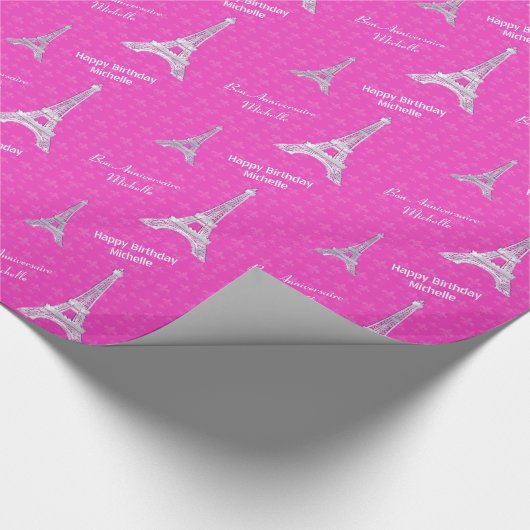 Personalisierter rosa Turm Paris Eiffel Geschenkpapier (Ecke)