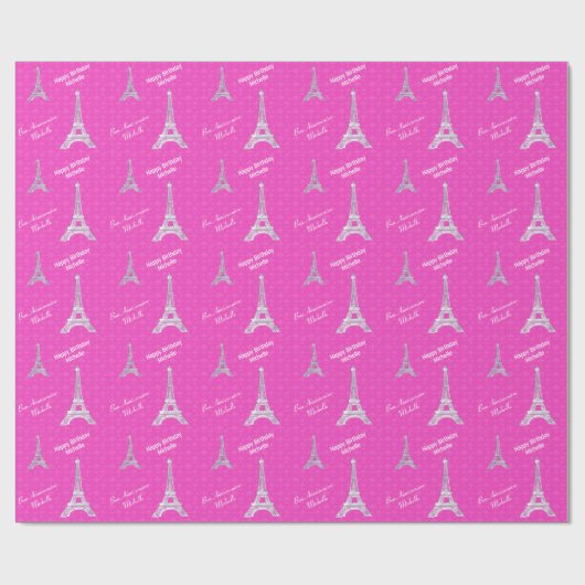 Personalisierter rosa Turm Paris Eiffel Geschenkpapier (Flach)