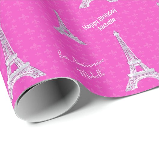 Personalisierter rosa Turm Paris Eiffel Geschenkpapier (Rolleneckpunkt)