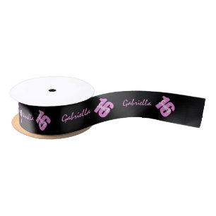 Personalisierter rosa u. schwarzer Bonbon 16 Satinband