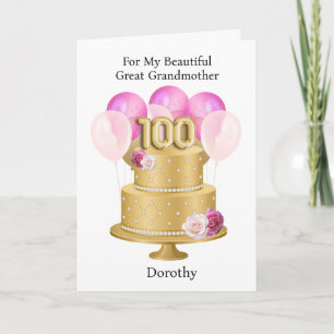Personalisierter rosa und goldener 100. Geburtstag Karte
