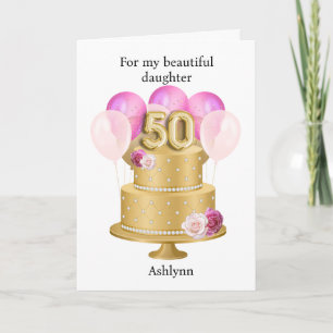Personalisierter rosa und goldener 50. Geburtstags Karte