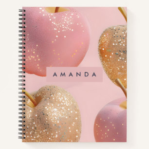 Personalisierter rosa und goldener Glitter-Apfel Notizblock