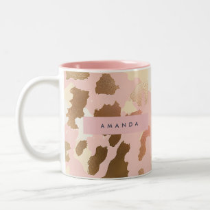 Personalisierter rosa und goldener Leopardenprint Zweifarbige Tasse