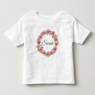 Personalisierter rosa und grüner Blumenkranz Kleinkind T-shirt