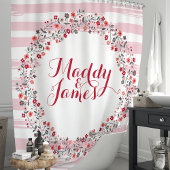 Personalisierter Rosa- und Roter Blumenkranz Duschvorhang