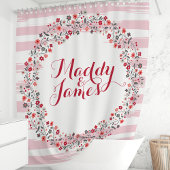 Personalisierter Rosa- und Roter Blumenkranz Duschvorhang