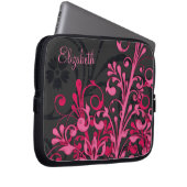 Personalisierter, rosa und schwarz-blumengeschoss laptopschutzhülle (Vorne Rechts)