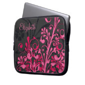 Personalisierter, rosa und schwarz-blumengeschoss laptopschutzhülle (Vorderseite Links)
