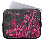 Personalisierter, rosa und schwarz-blumengeschoss laptopschutzhülle (Vorderseite)