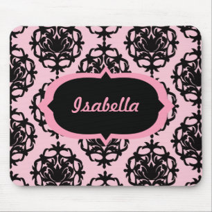Personalisierter rosa und schwarzer Damast Mousepad