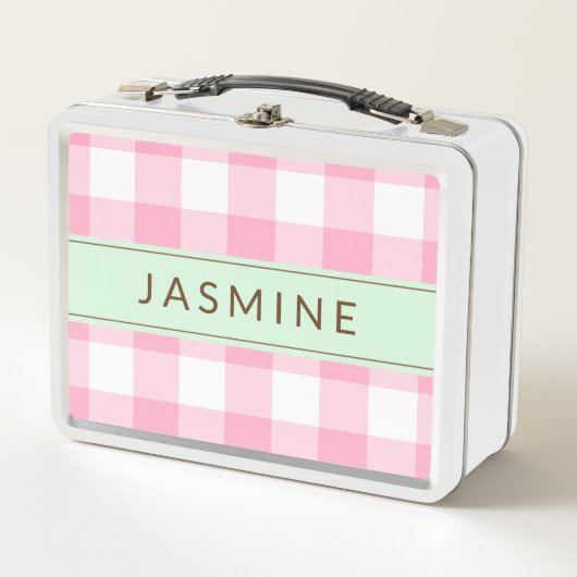 Personalisierter rosa und tadelloser metall lunch box (Vorderseite)