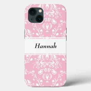 Personalisierter Rosa und Weiß Damast Case-Mate iPhone Hülle