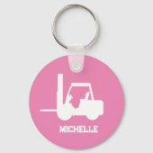 Personalisierter rosa und weißer Gabelstapler Schlüsselanhänger (Vorderseite)