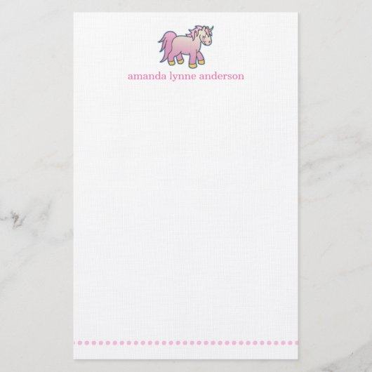 Personalisierter rosa Unicorn scherzt Briefpapier (Vorderseite)