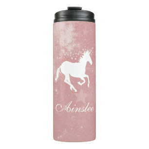 Personalisierter, rosa, unicorn thermosbecher