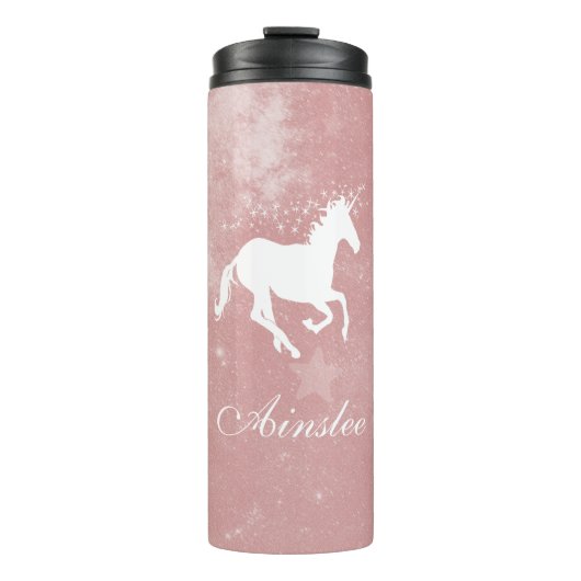 Personalisierter, rosa, unicorn thermosbecher (Vorderseite)