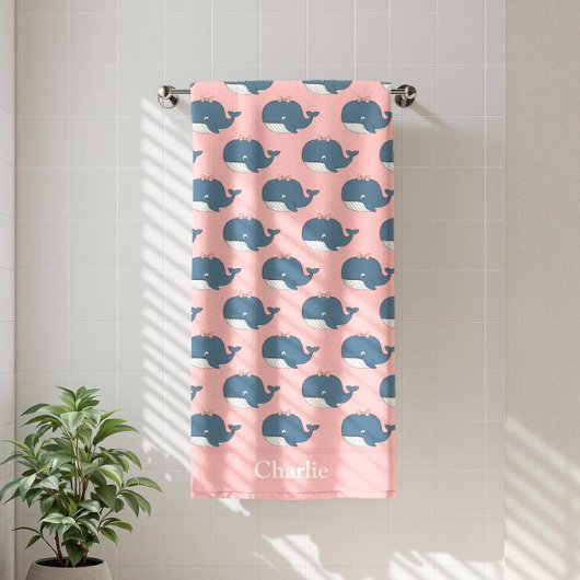 Personalisierter Rosa Wal Kids Strandtuch