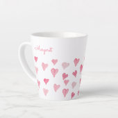 Personalisierter Rosa Wasserfarbenfrohe Herzklopfe Milchtasse (Linke Ecke)