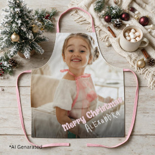 Personalisierter rosa Weihnachts-Modern-Foto-Text Schürze