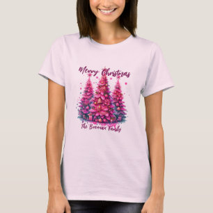 Personalisierter rosa Weihnachtsbaum Familie T-Shirt