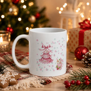 Personalisierter rosa Weihnachtsbaum-Mug Kaffeetasse