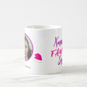 Personalisierter rosa Weihnachtsfamilien-Fotoname Kaffeetasse