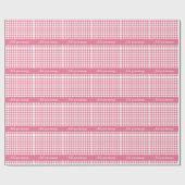 Personalisierter rosa weißer Gingham-Karo Geschenkpapier (Flach)