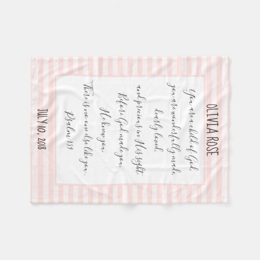 Personalisierter, rosa/weißer Streifen, Verse aus Fleecedecke (Vorderseite (Horizontal))