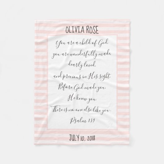 Personalisierter, rosa/weißer Streifen, Verse aus  Fleecedecke (Vorderseite)